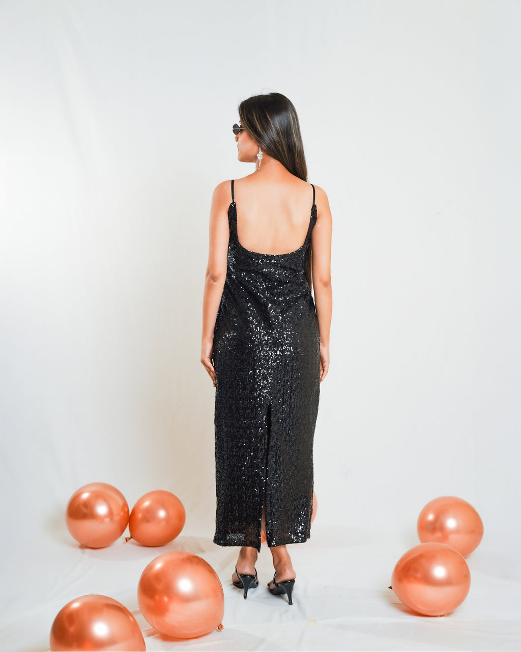 Black Sequin Slit Dress