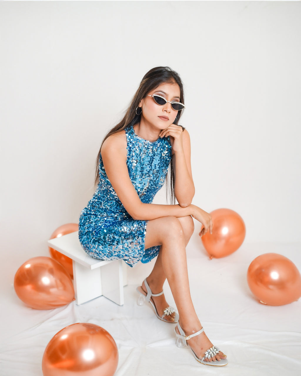 Blue - Silver Sequin Dress