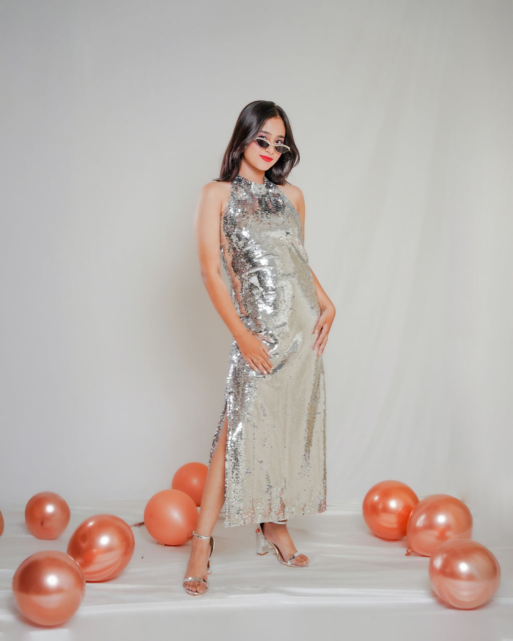 Metallic Silver Sequin Dress
