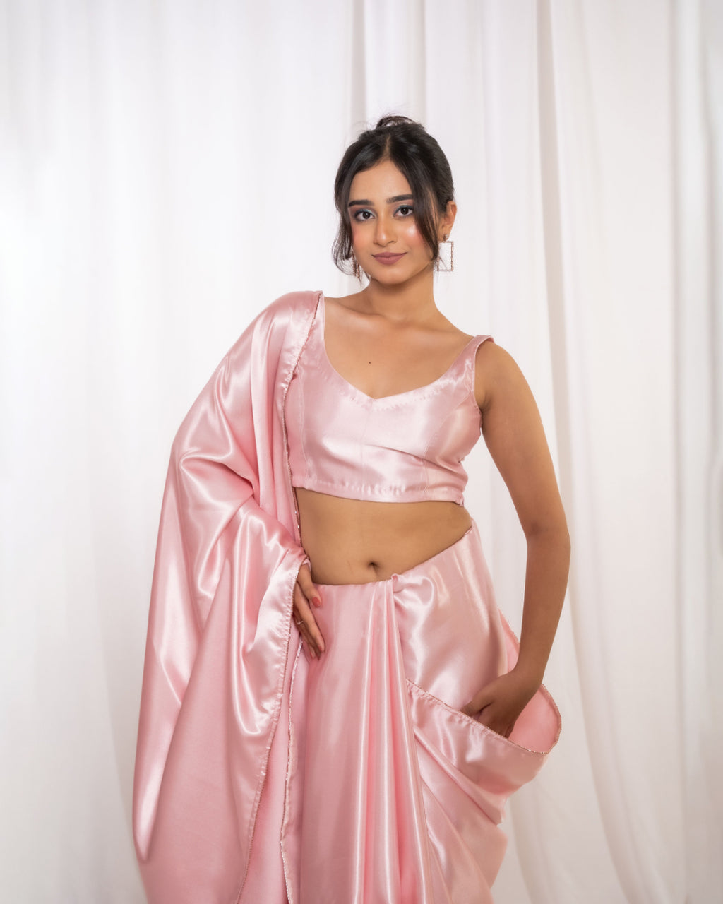 Pastel Pink Satin Saree