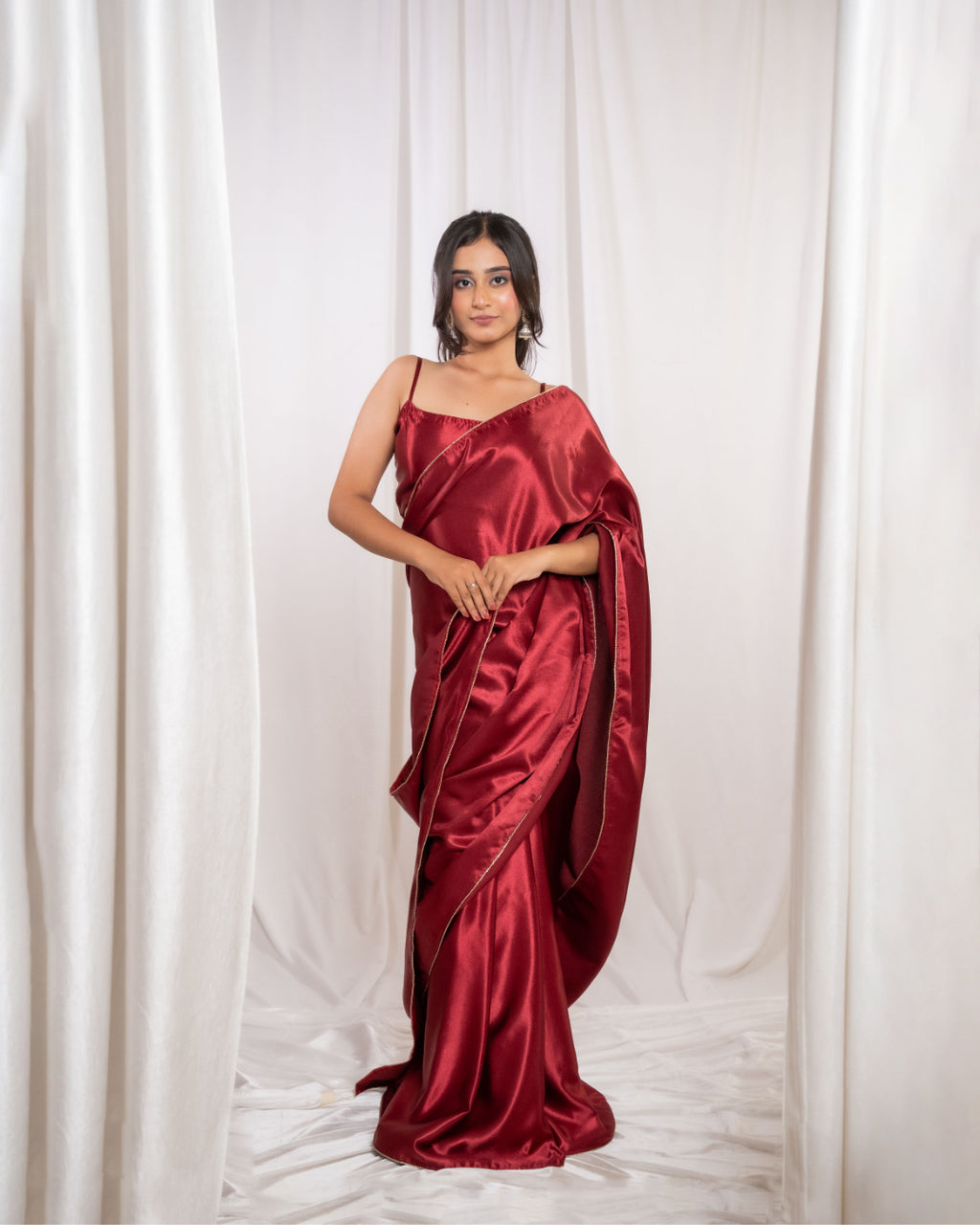Red Satin Saree