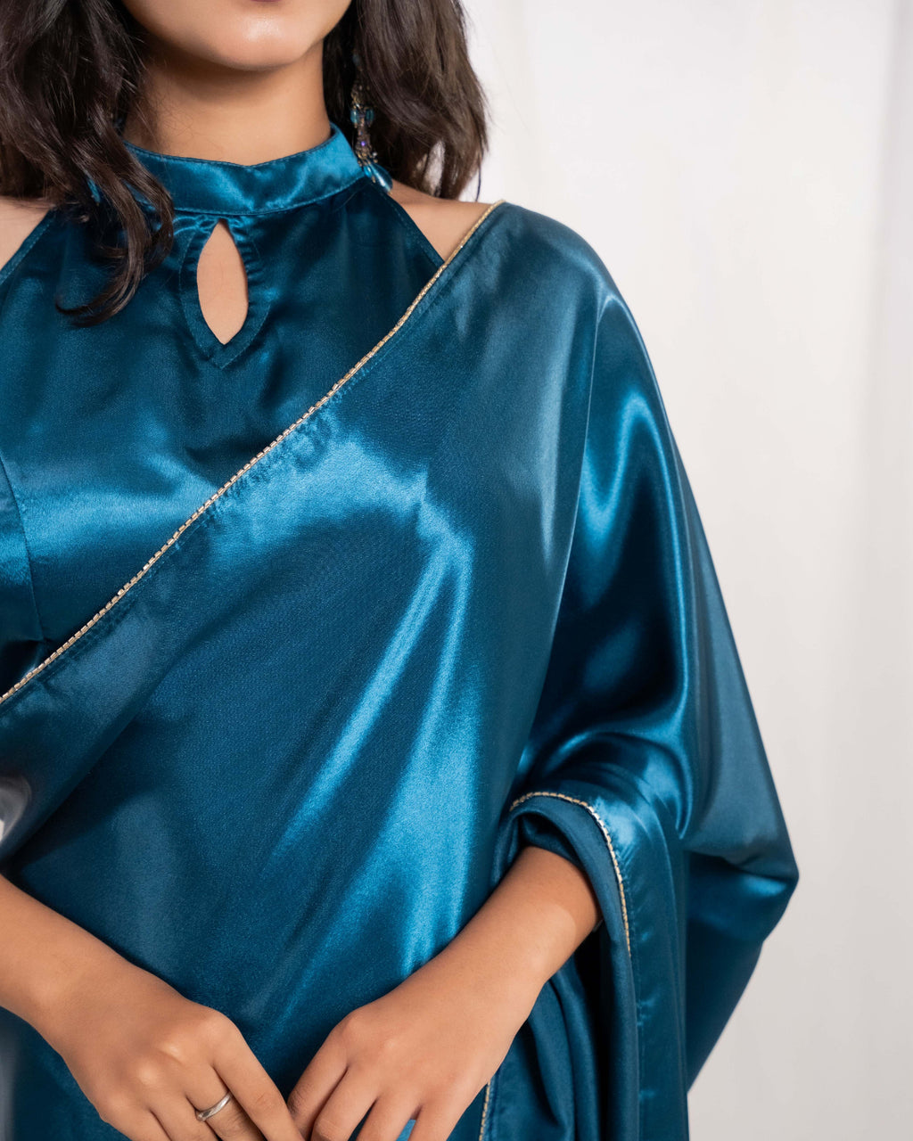 Teal Blue Satin Saree