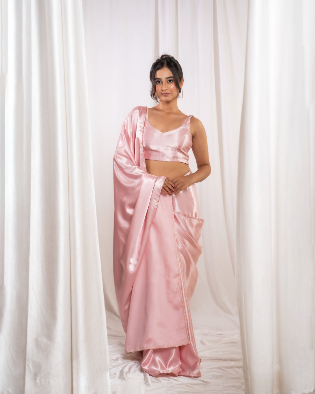Pastel Pink Satin Saree