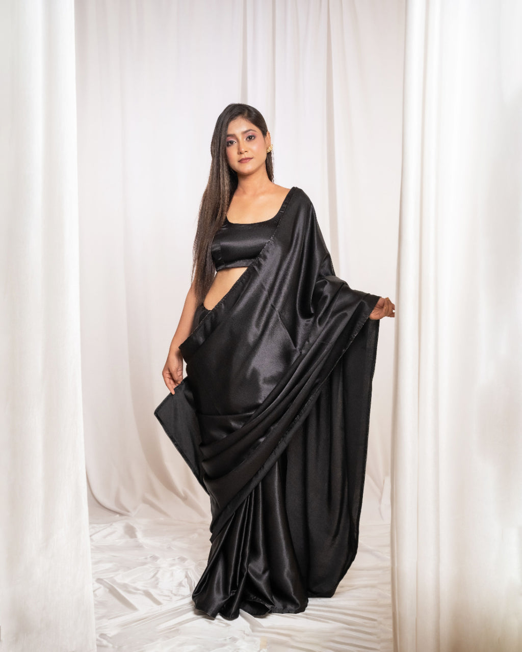 Black Satin Saree