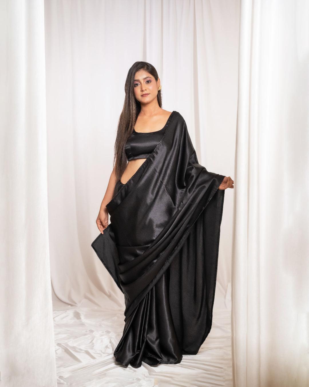Black Satin Saree