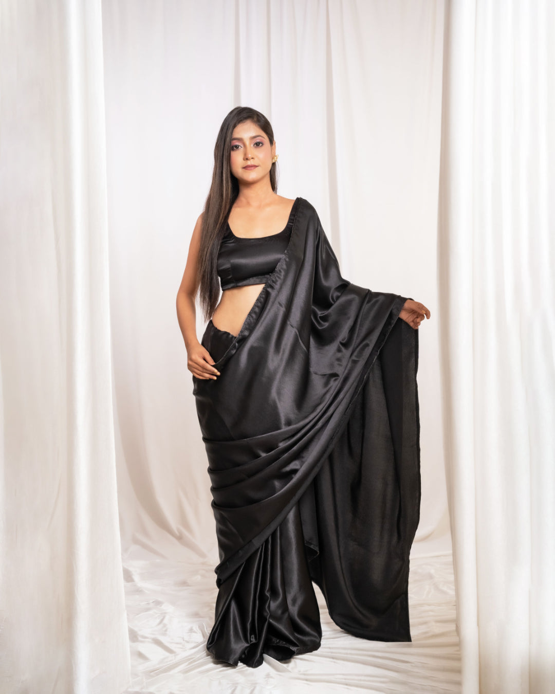 Black Satin Saree