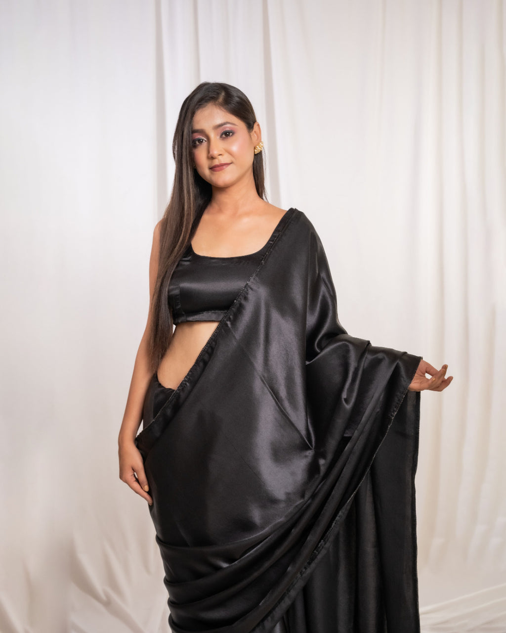 Black Satin Saree