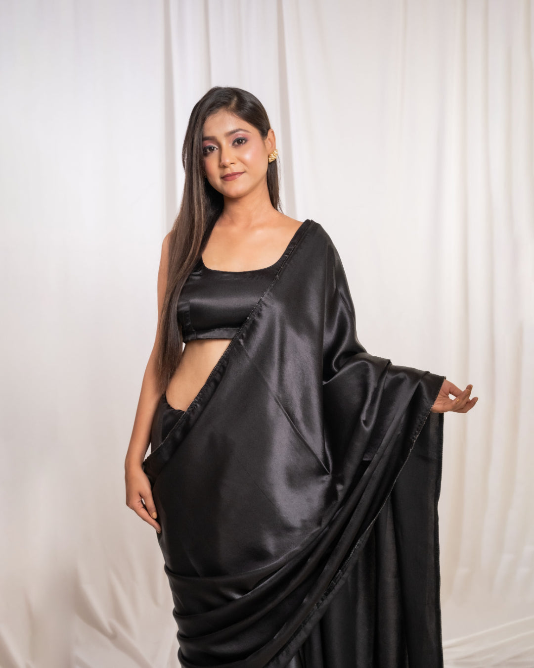 Black Satin Saree