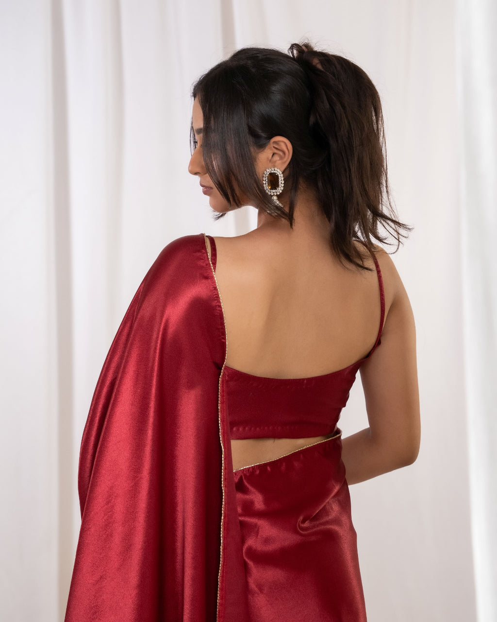 Red Satin Saree