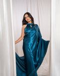 Teal Blue Satin Saree