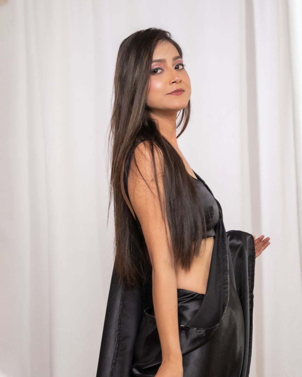 Black Satin Saree
