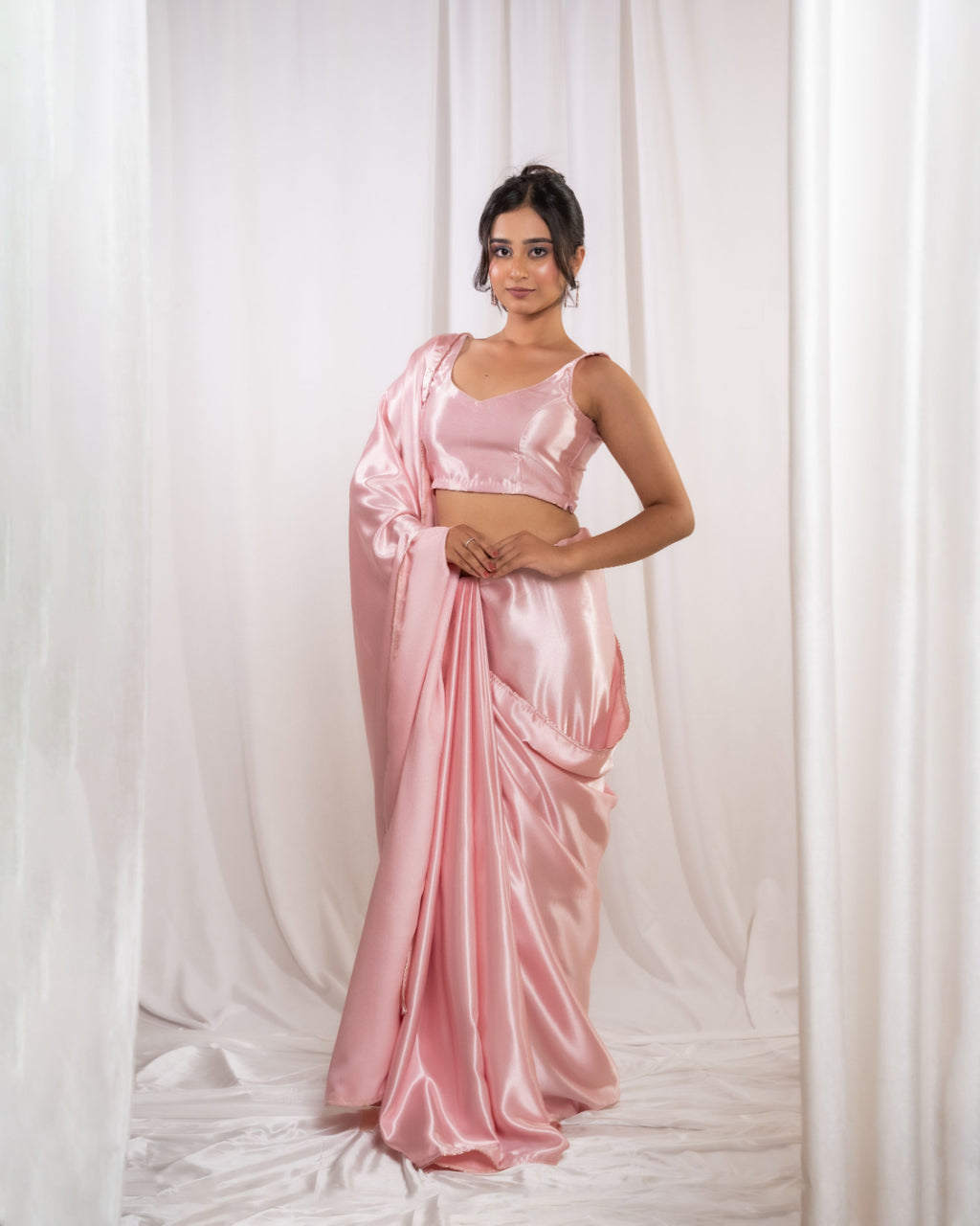 Pastel Pink Satin Saree