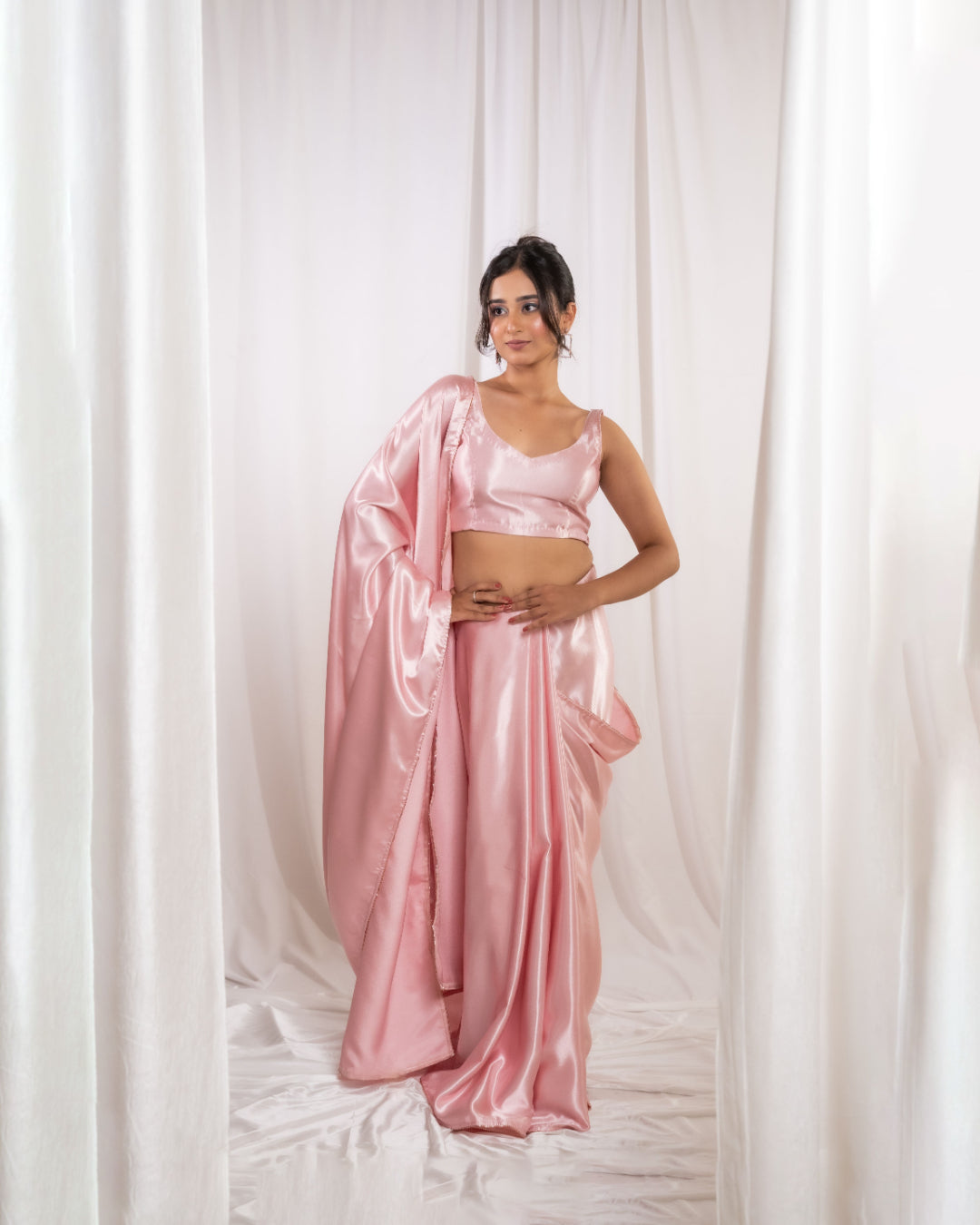 Pastel Pink Satin Saree