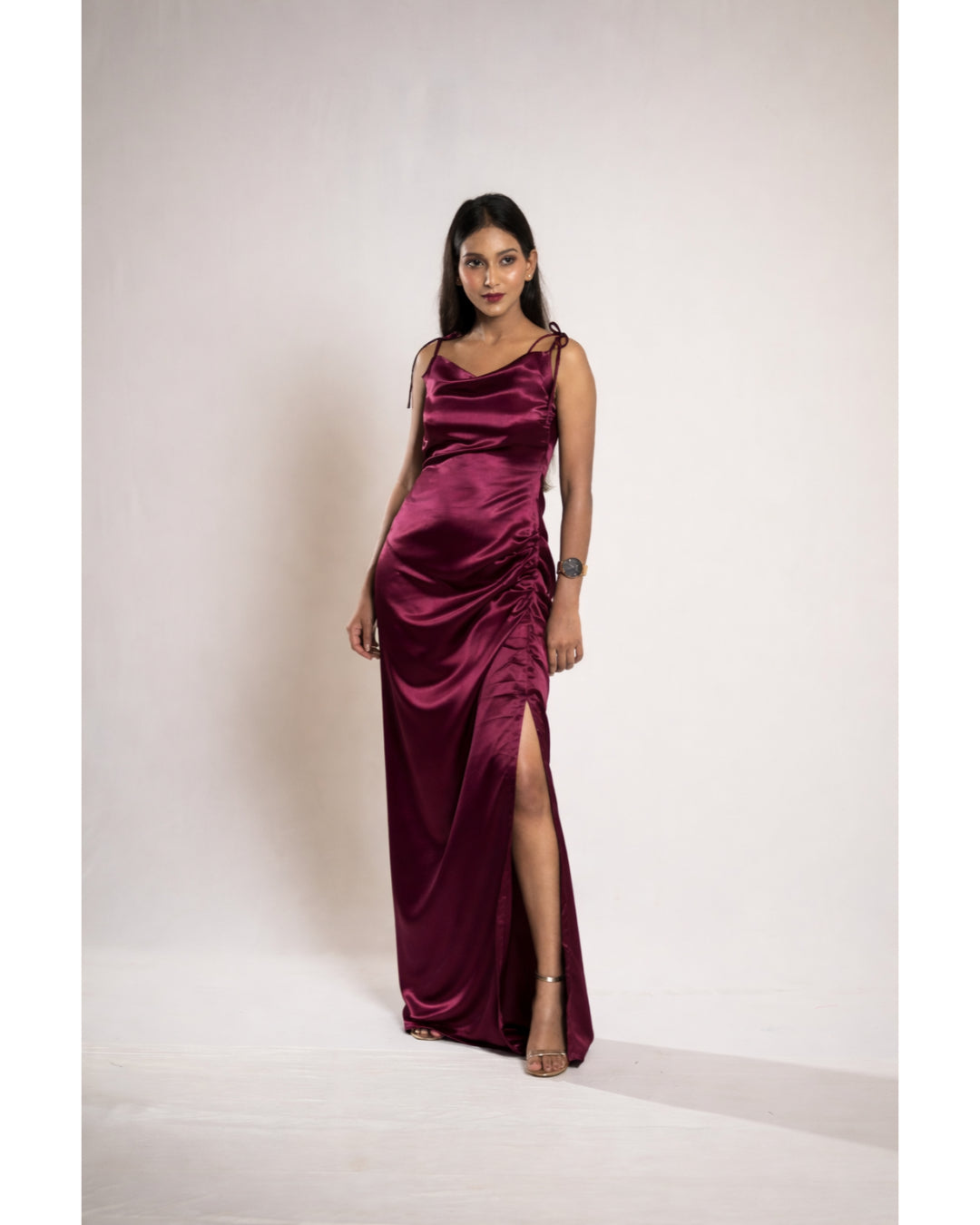Wine Satin Dress