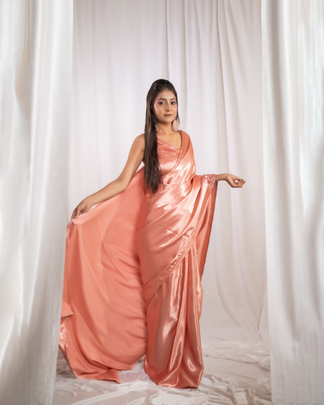 Rose Gold Satin Saree