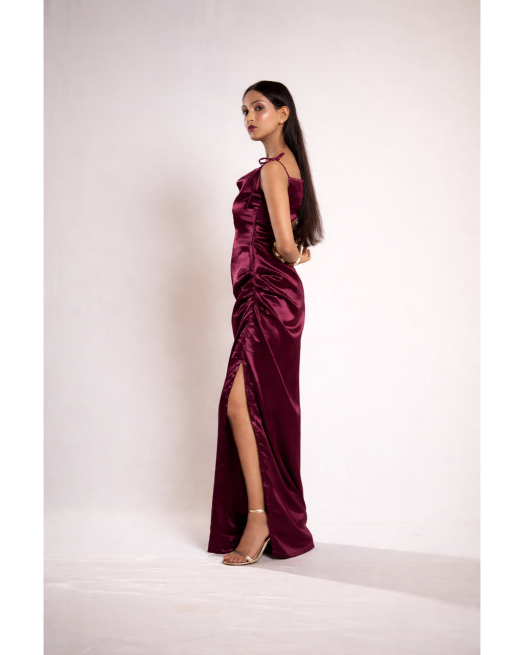 Wine Satin Dress