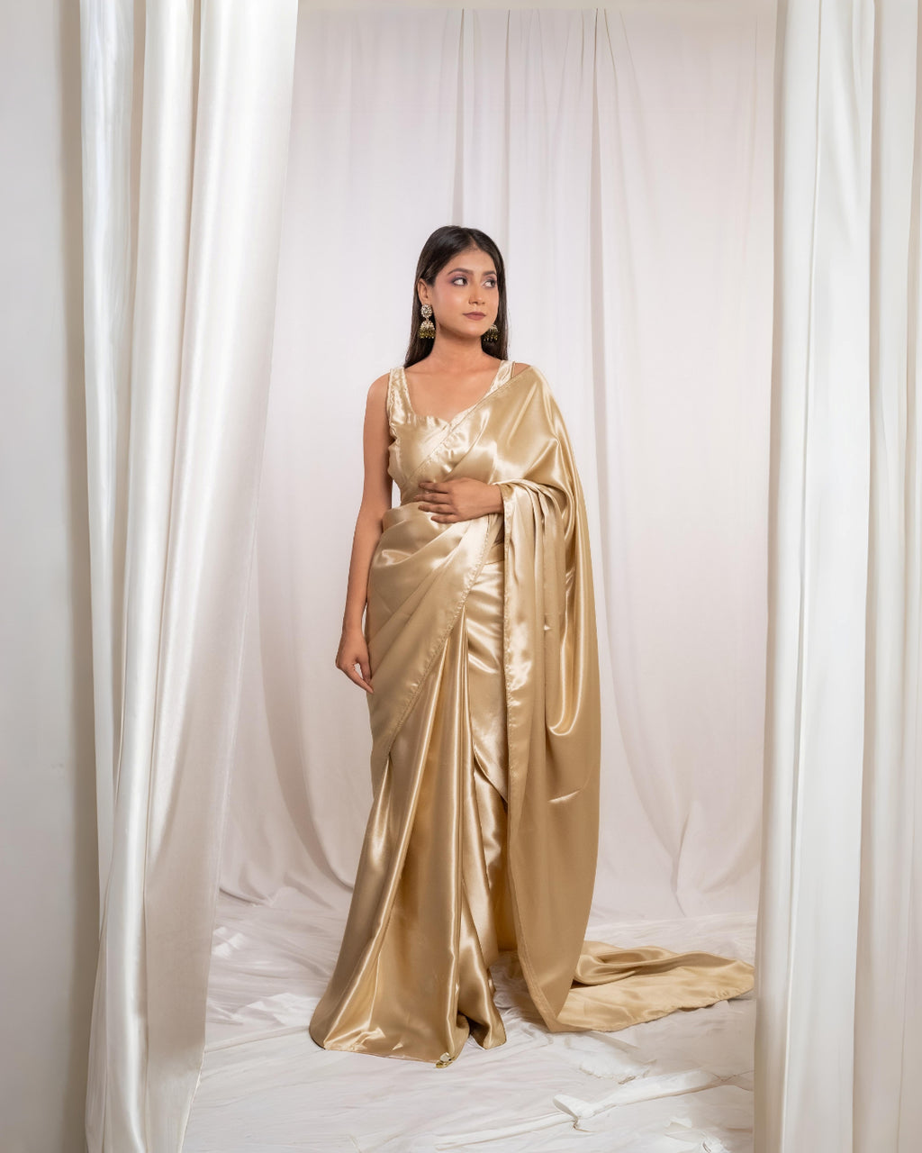 Golden Satin Saree