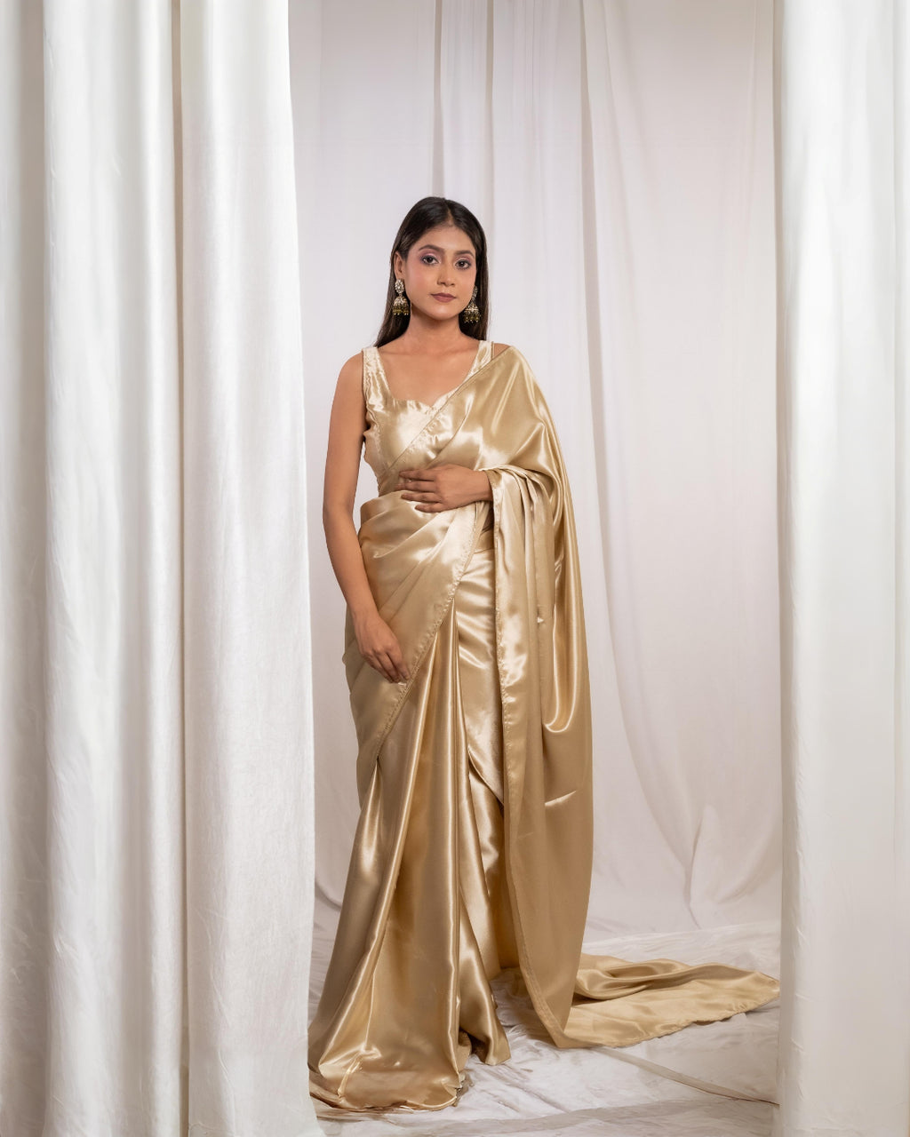 Golden Satin Saree