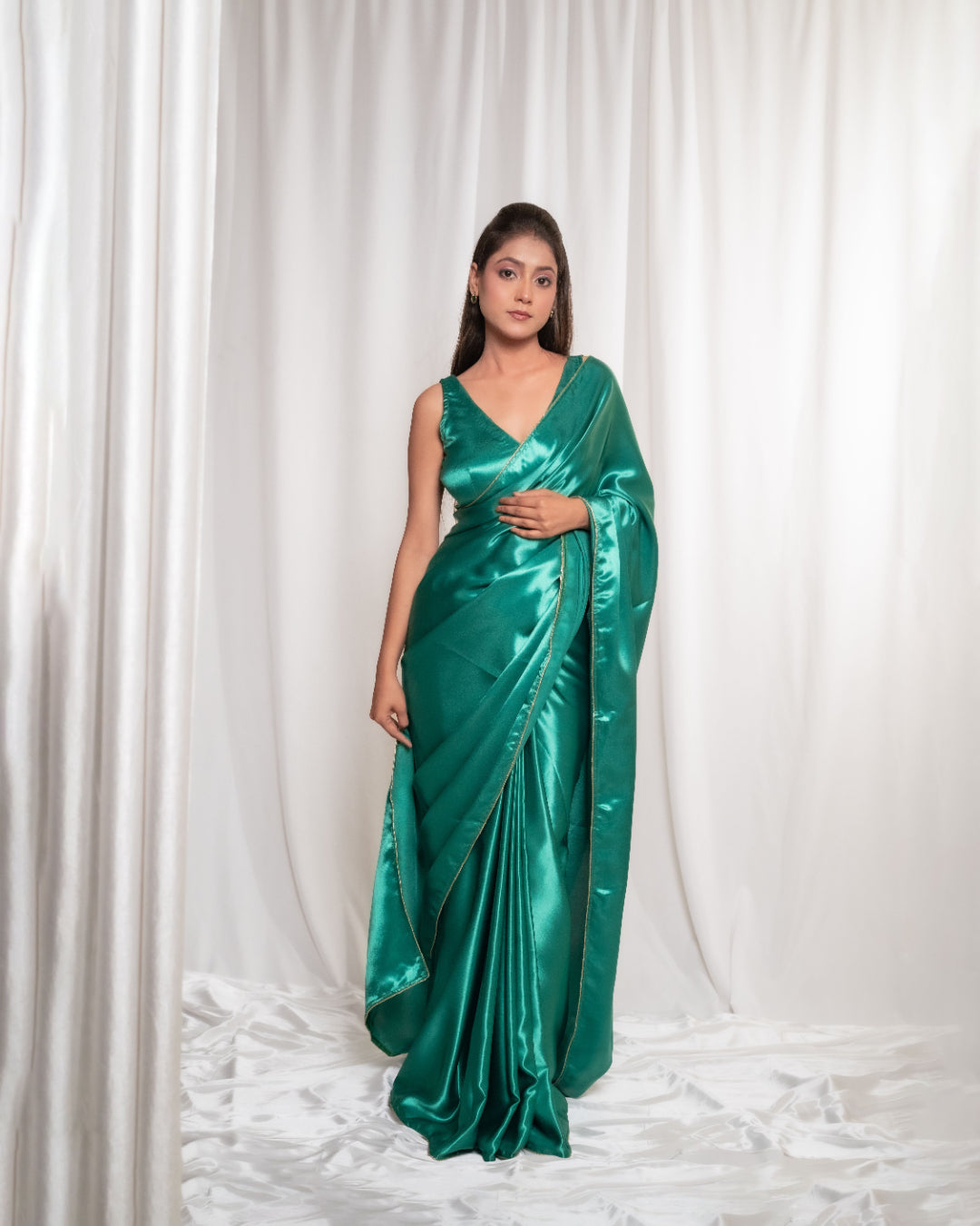 Bottle Green Satin Saree