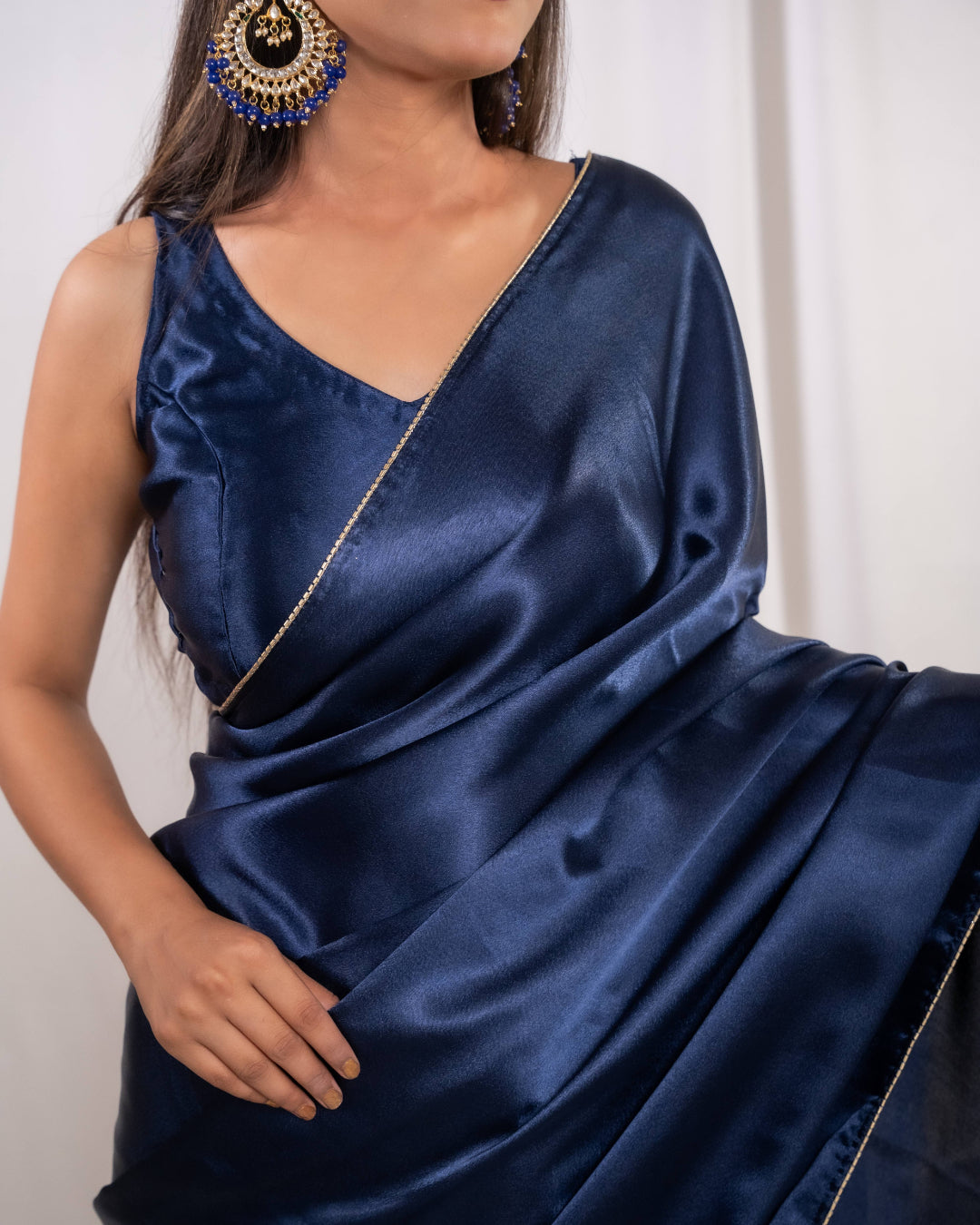 Navy Blue Satin Saree