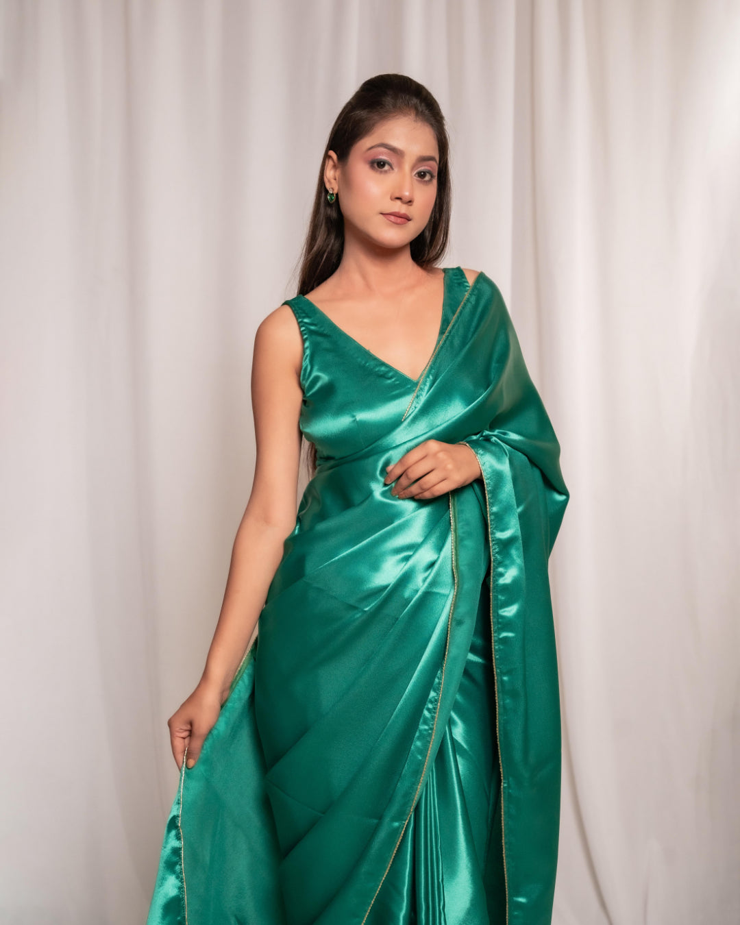 Bottle Green Satin Saree