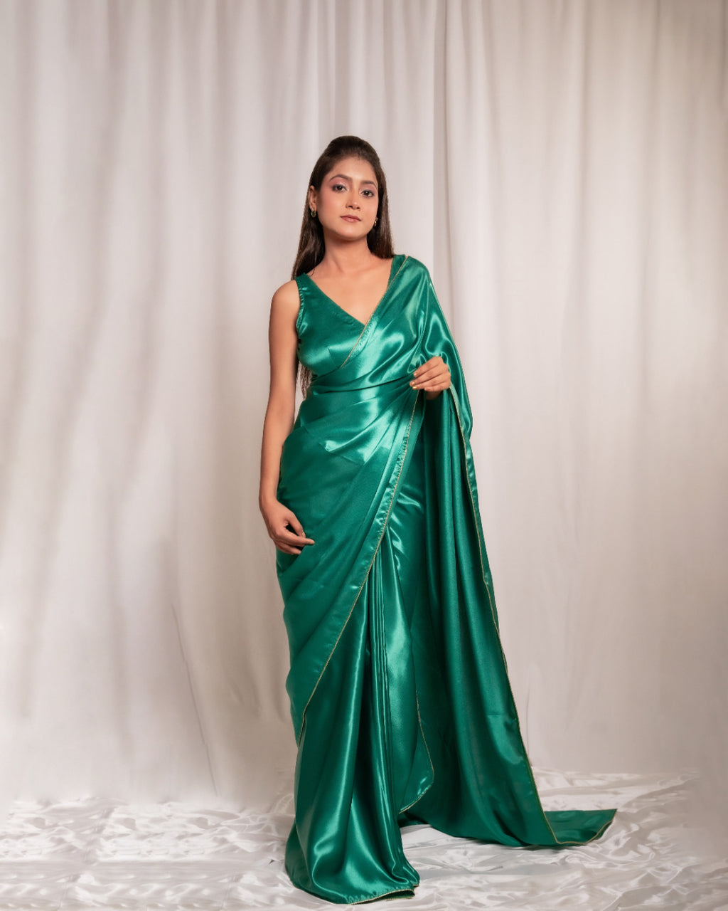 Bottle Green Satin Saree