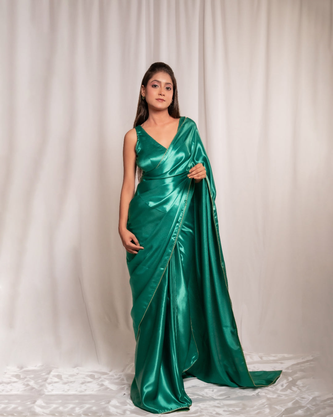 Bottle Green Satin Saree