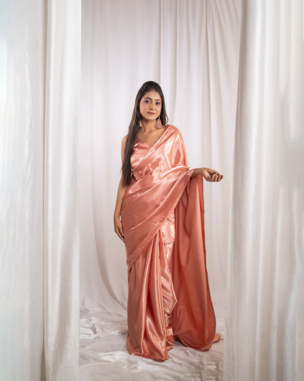 Rose Gold Satin Saree
