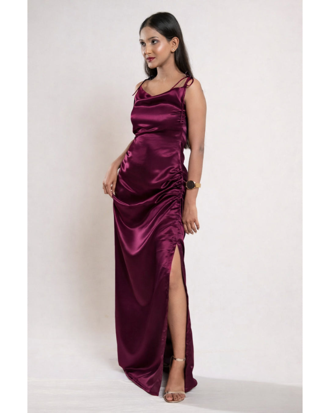Wine Satin Dress