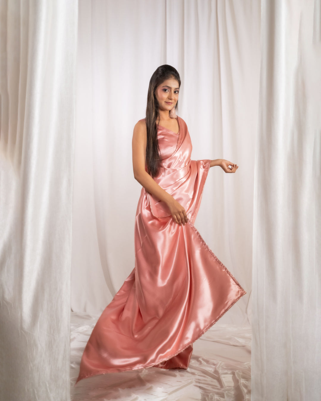 Rose Gold Satin Saree