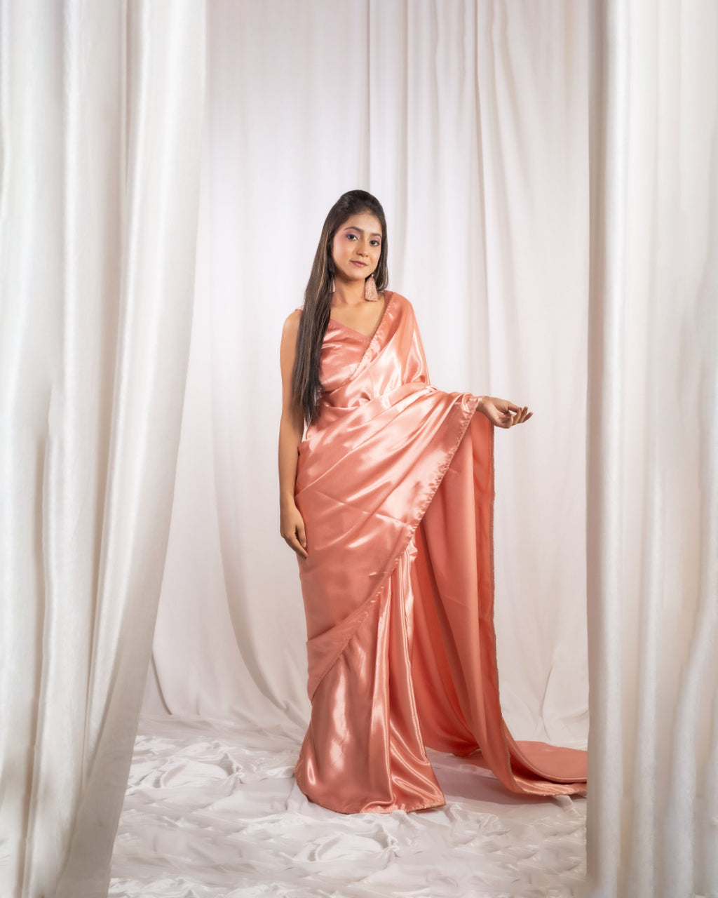 Rose Gold Satin Saree