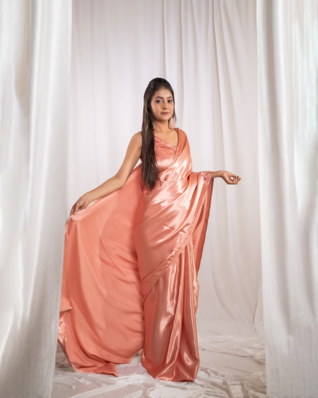Rose Gold Satin Saree