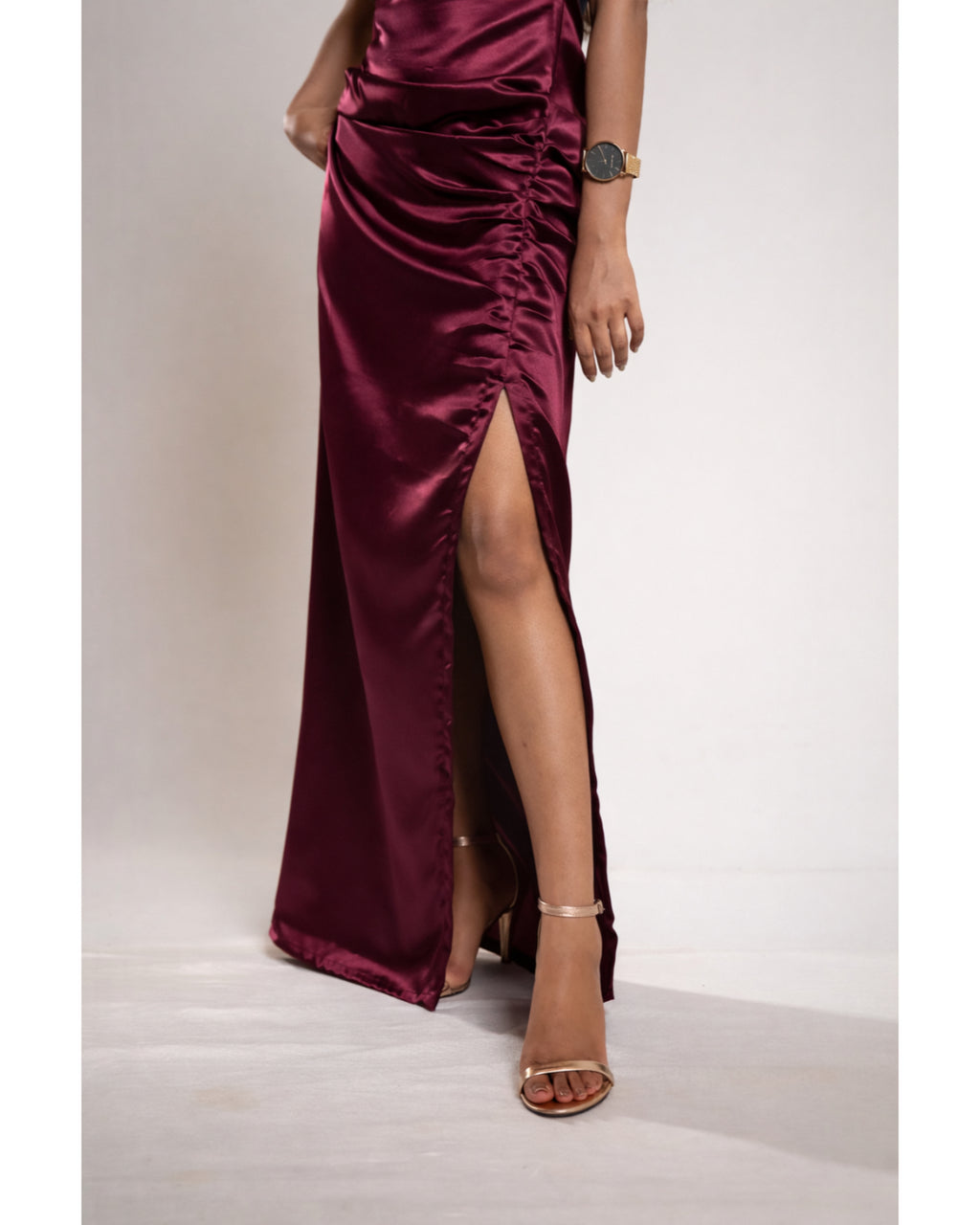 Wine Satin Dress