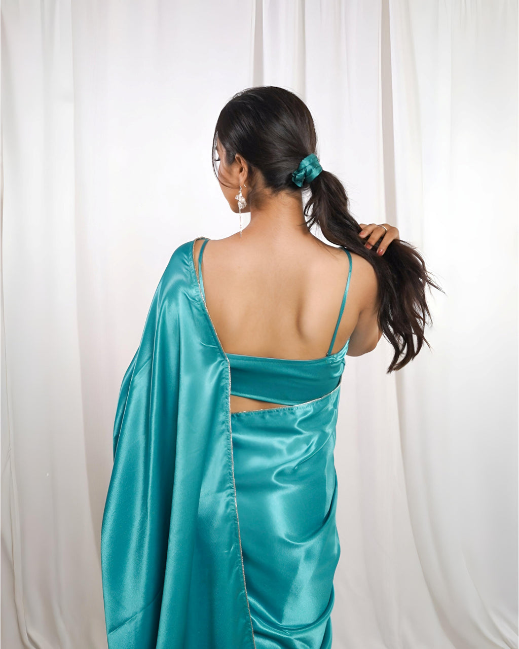 Aqua Green Satin Saree