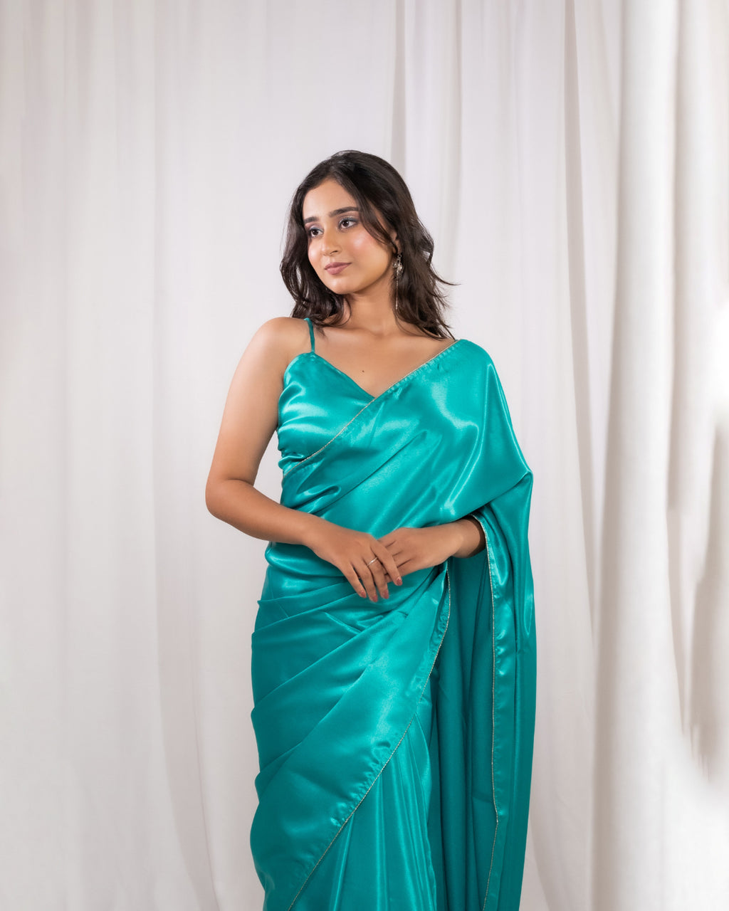Aqua Green Satin Saree