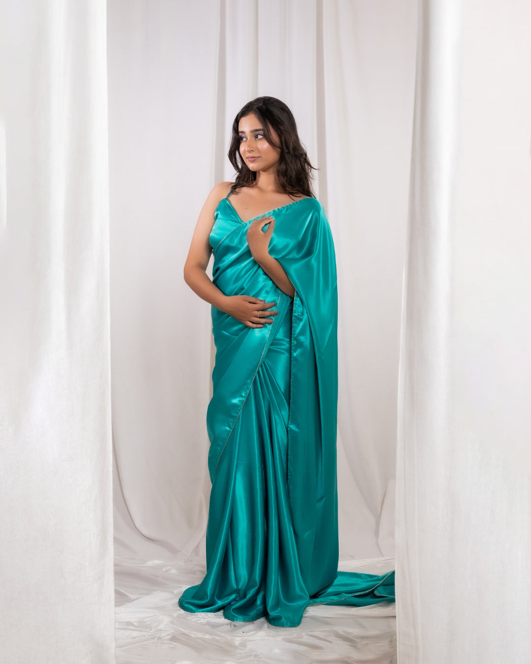 Aqua Green Satin Saree