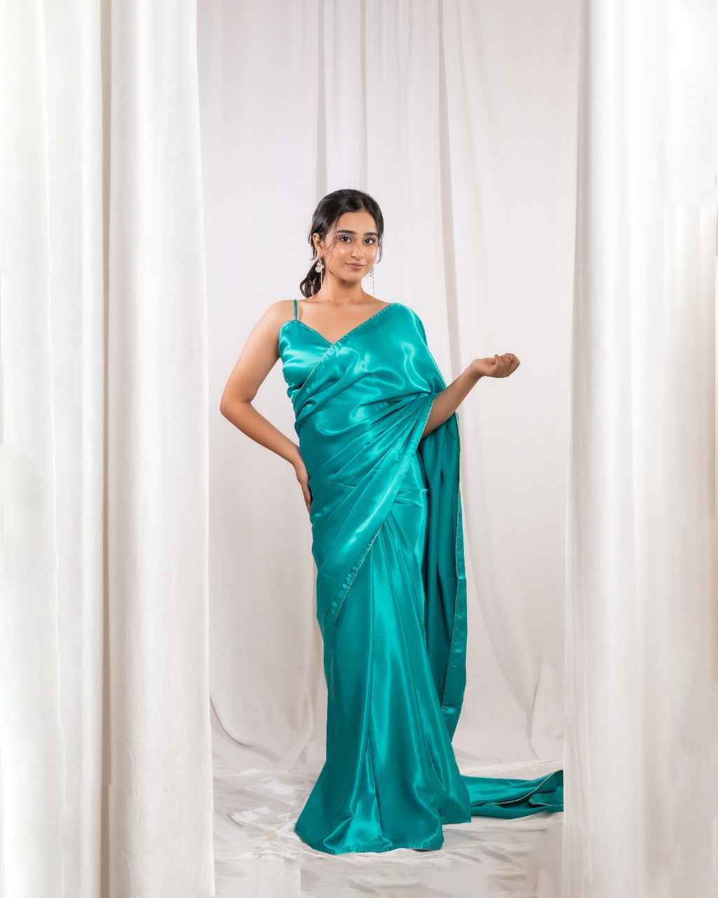 Aqua Green Satin Saree