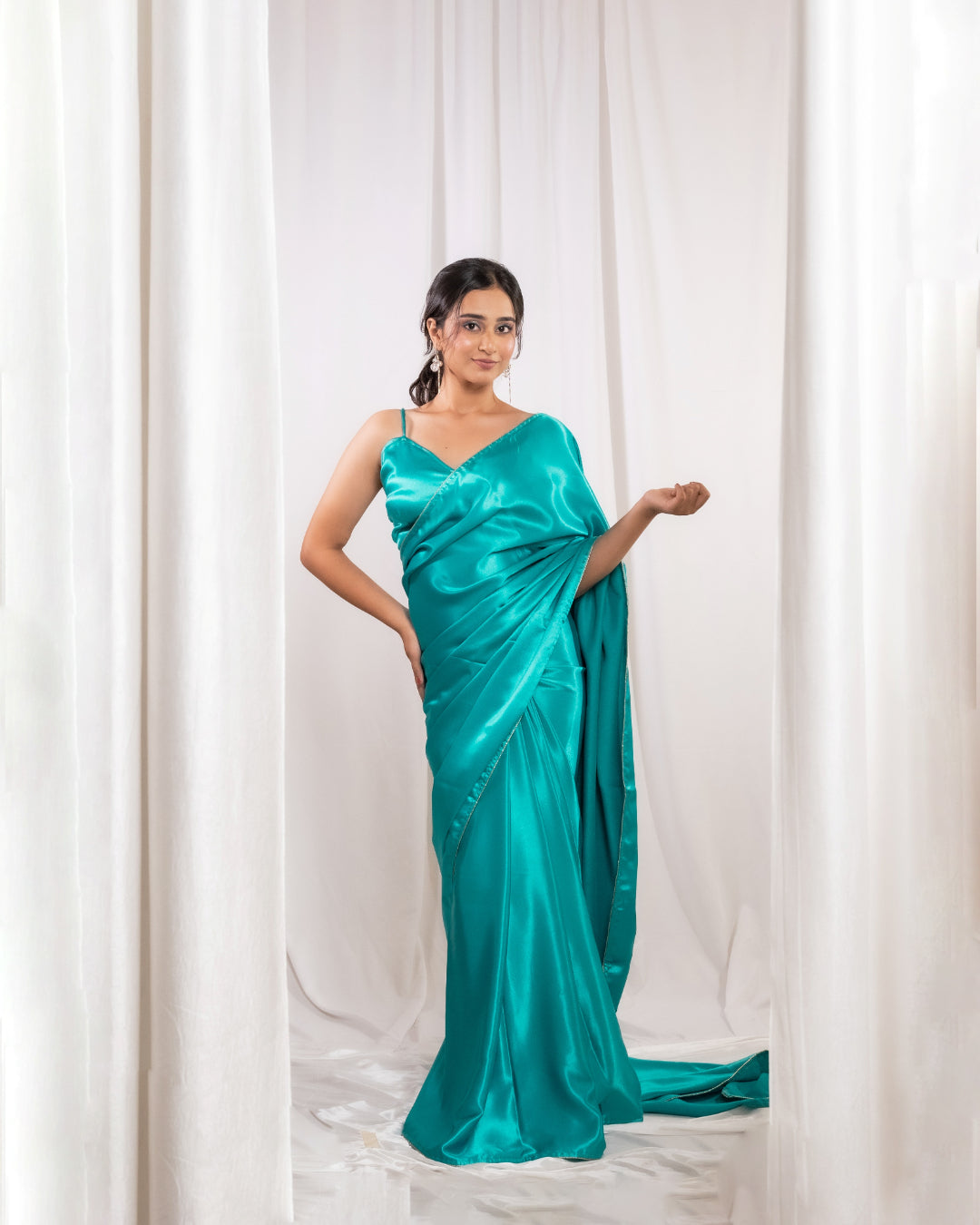 Aqua Green Satin Saree