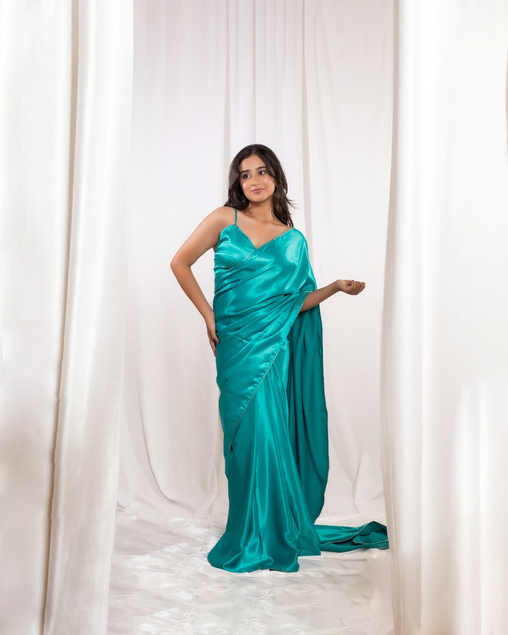 Aqua Green Satin Saree