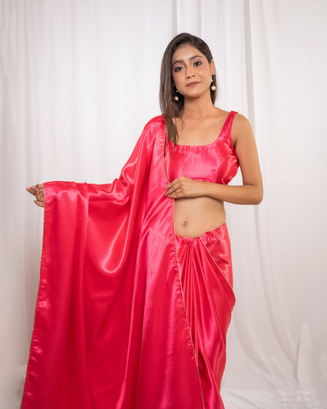 Pink Satin Saree