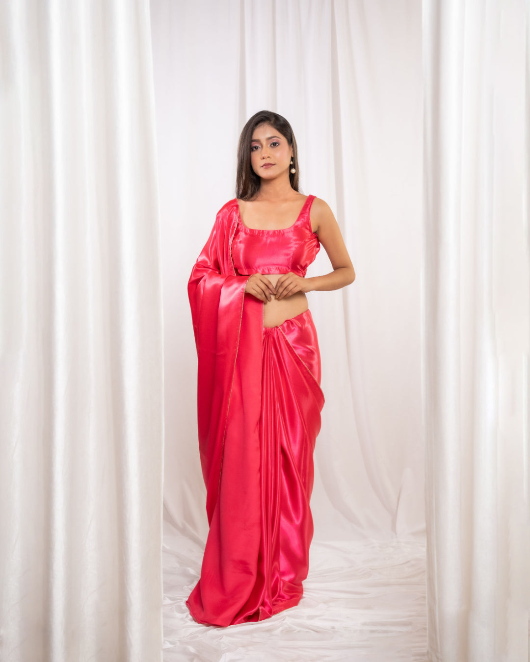 Pink Satin Saree