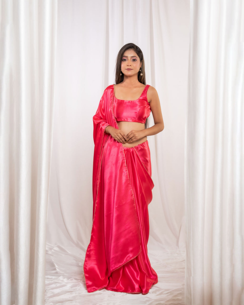 Pink Satin Saree
