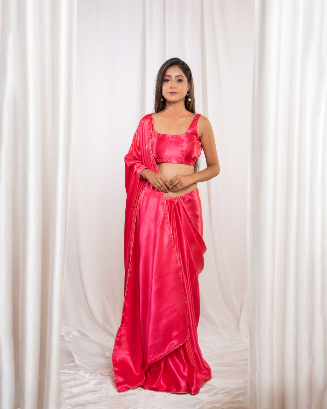 Pink Satin Saree