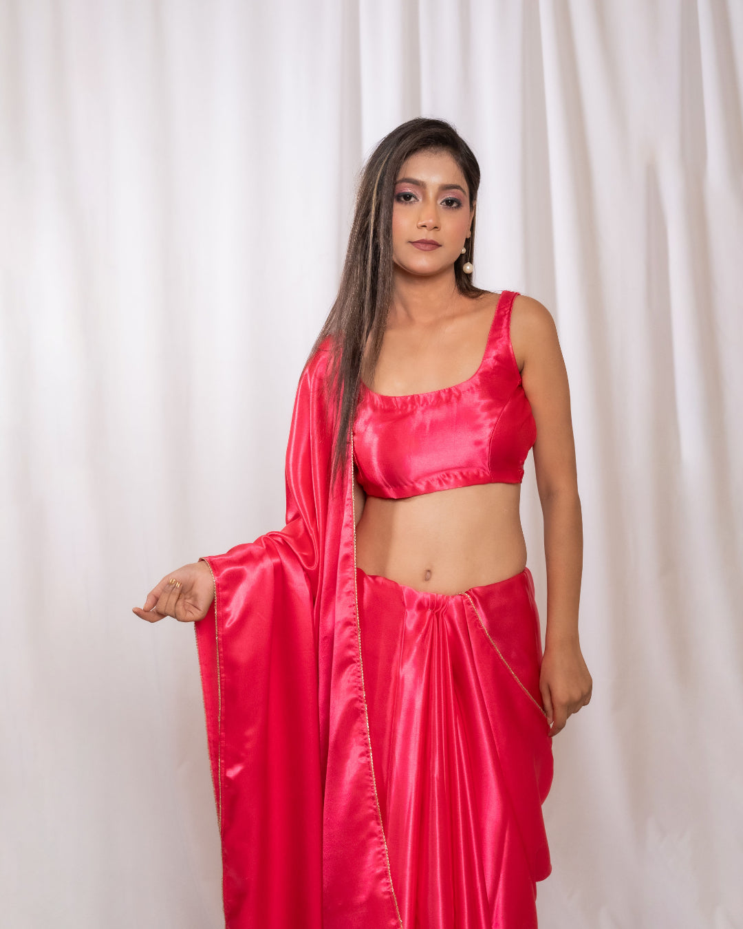 Pink Satin Saree