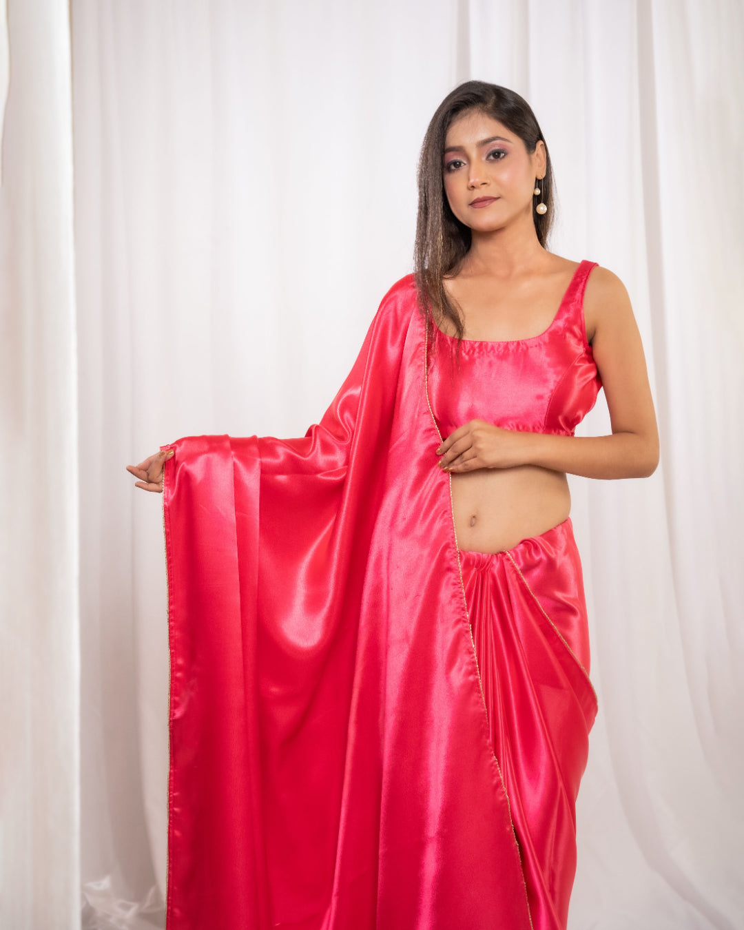 Pink Satin Saree