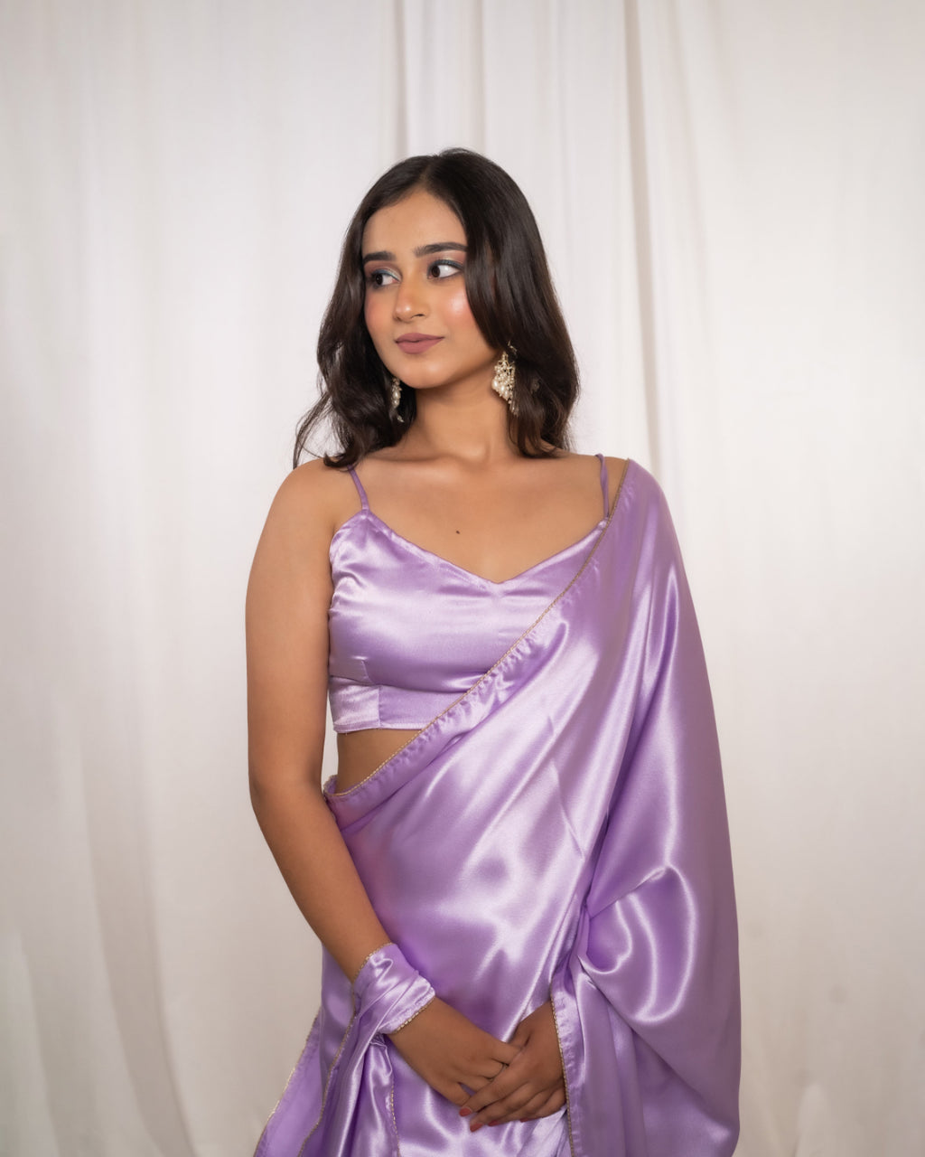 Lavender Satin Saree