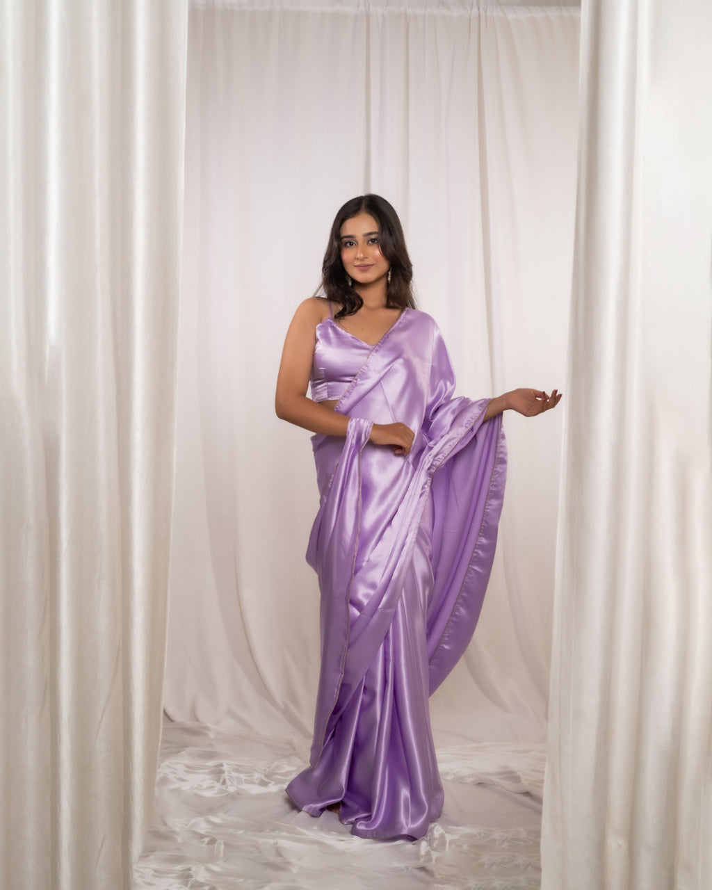 Lavender Satin Saree