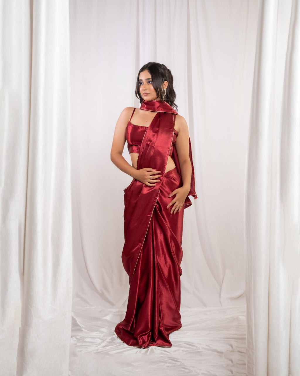 Red Satin Saree