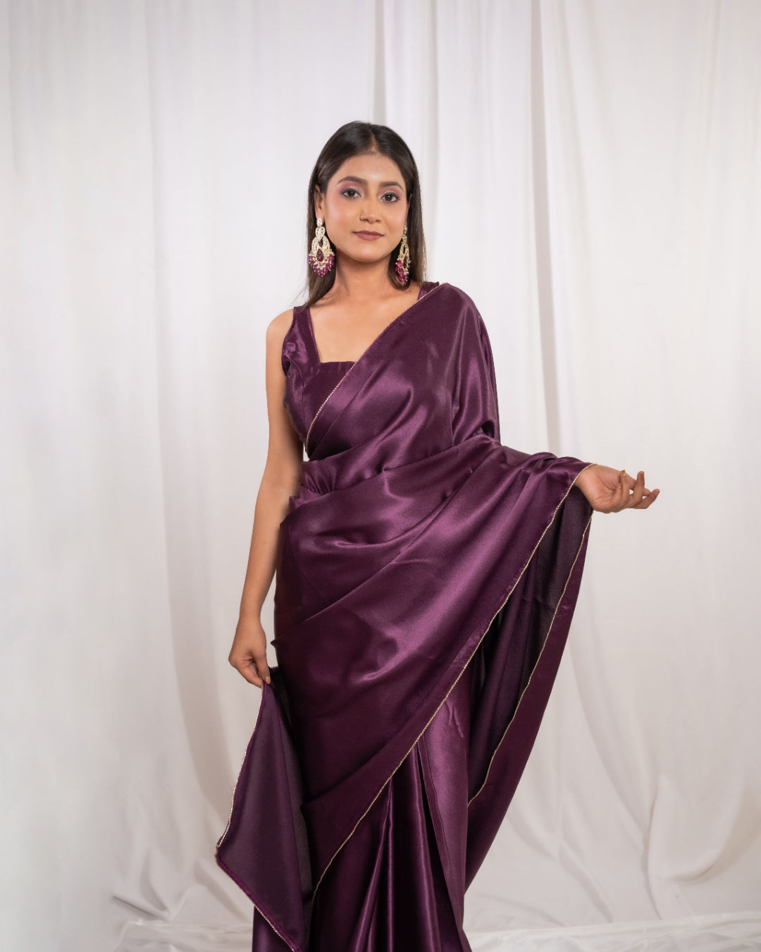 Wine Satin Saree