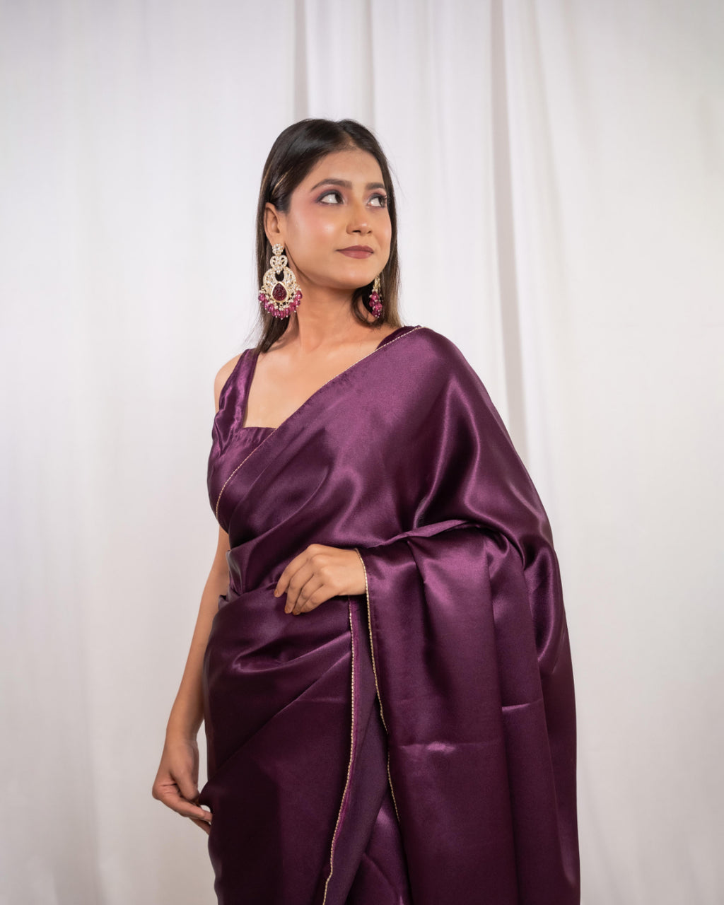 Wine Satin Saree